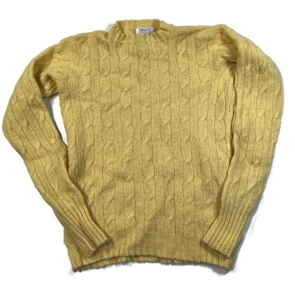 Vintage Drumohr Shetland Wool Cable Knit Scotland Sweater Women Small Yellow - Picture 1 of 6